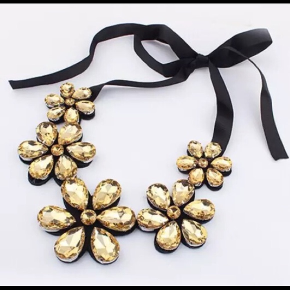 Big Rhinestone 🌼 Choker Ribbon Statement Necklace - Picture 10 of 14